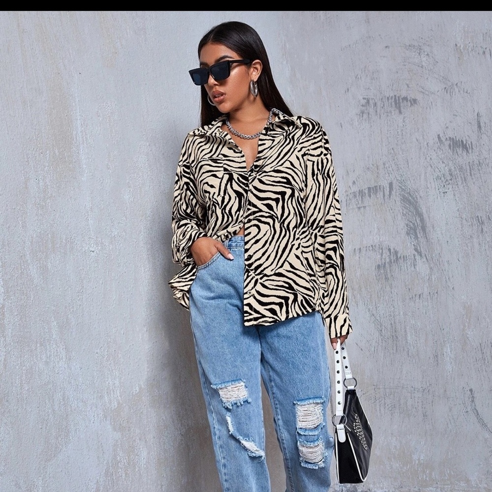 Zebra Striped Drop Shoulder Shirt